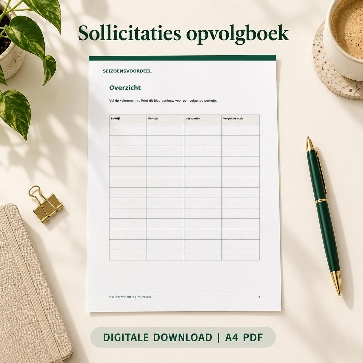Sollicitaties opvolgboek | Nederlandse A4 PDF | Digitale download