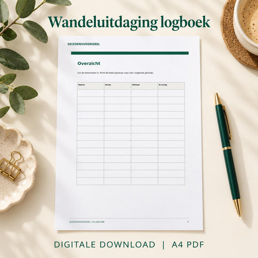 Wandeluitdaging logboek | Nederlandse A4 PDF | Digitale download