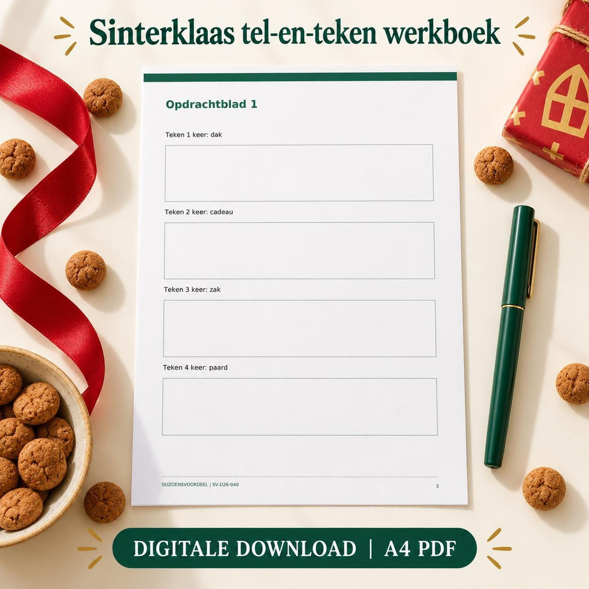 Sinterklaas tel-en-teken werkboek | Nederlandse A4 PDF | Digitale download