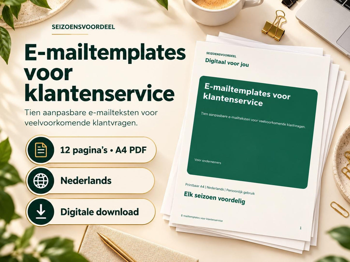 E-mailtemplates voor klantenservice – printbare A4 PDF in het Nederlands – digitale download