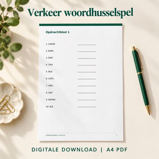 Verkeer woordhusselspel | Nederlandse A4 PDF | Digitale download