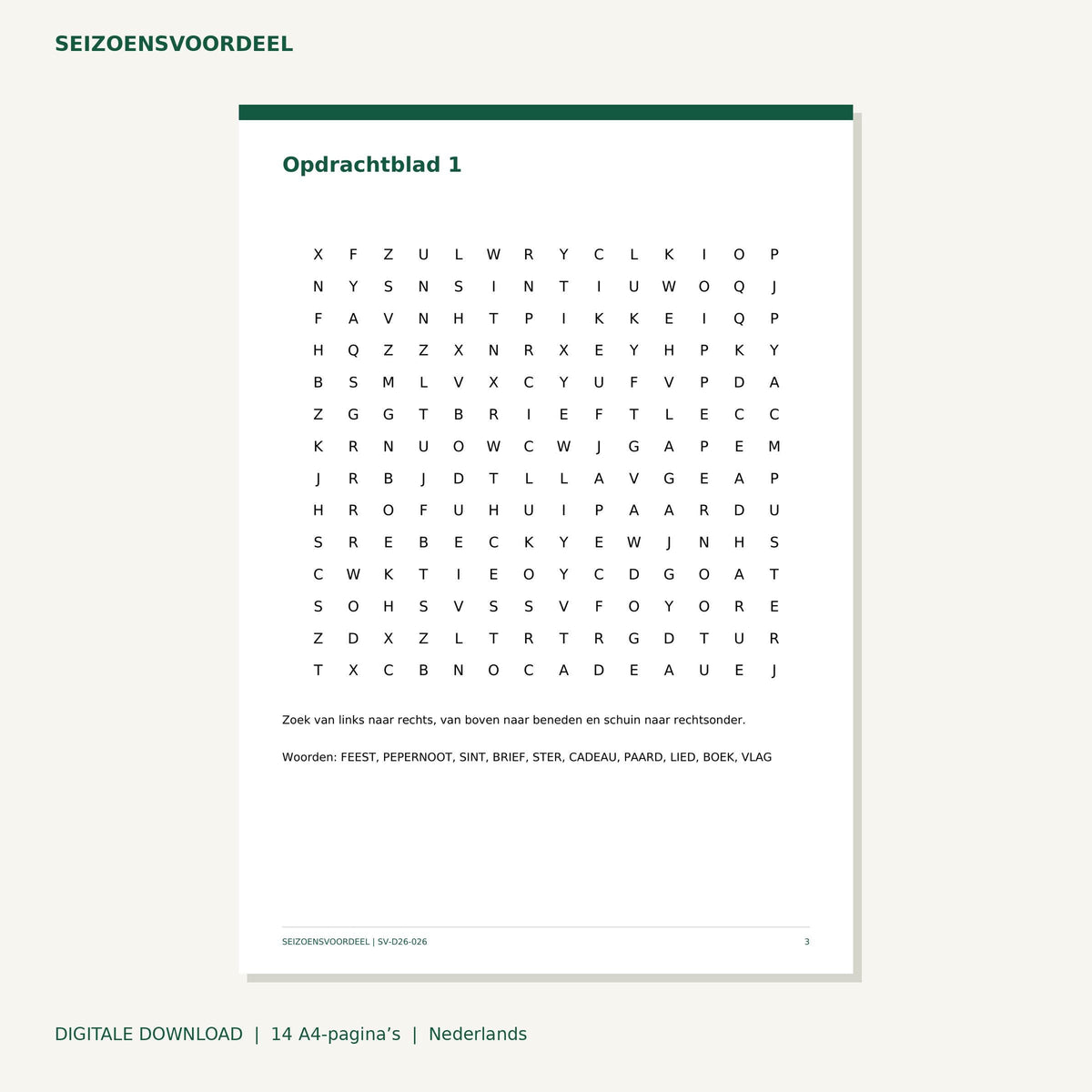 Sinterklaas woordenzoekers | Nederlandse A4 PDF | Digitale download