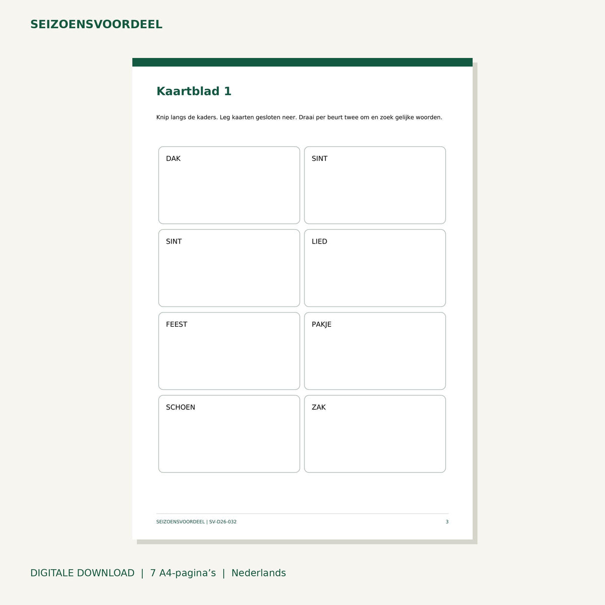 Sinterklaas memory woordparen | Nederlandse A4 PDF | Digitale download
