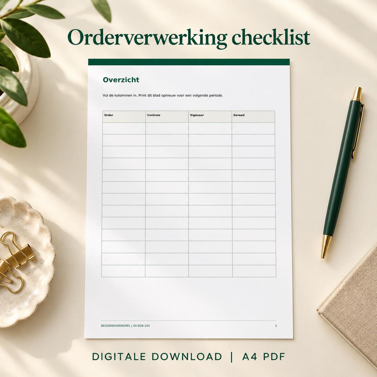 Orderverwerking checklist | Nederlandse A4 PDF | Digitale download