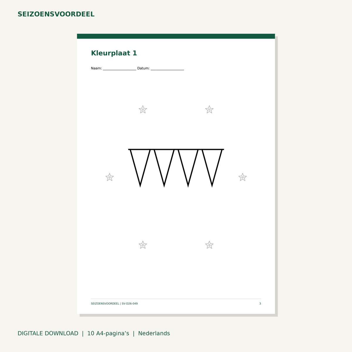 Sinterklaas kleurplaten - Feestvlaggen | Nederlandse A4 PDF | Digitale download