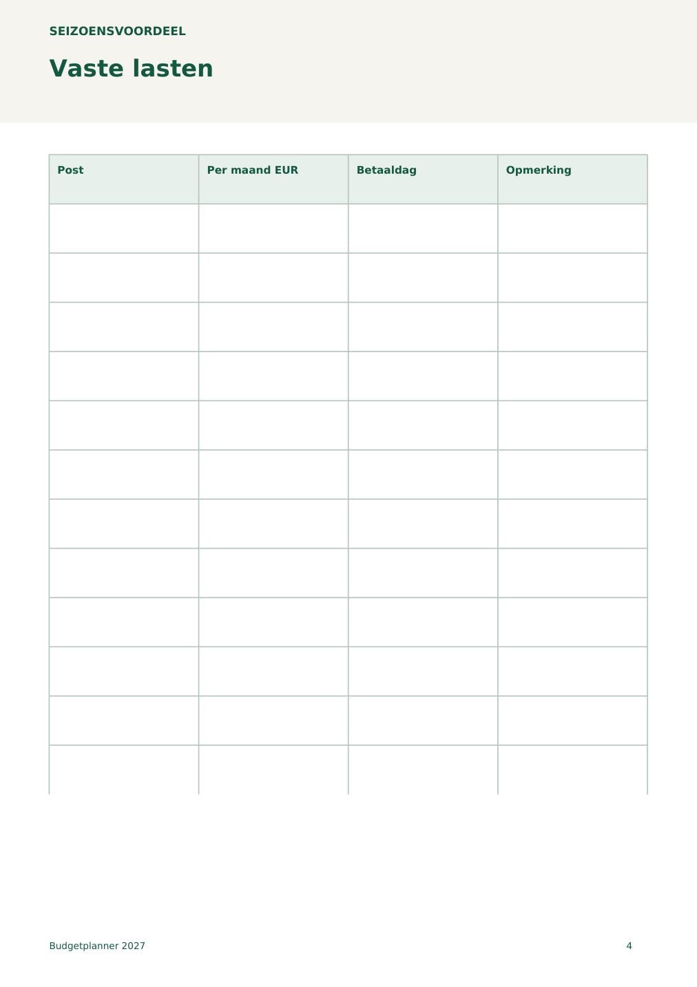 Budgetplanner 2027 – printbare A4 PDF in het Nederlands – digitale download