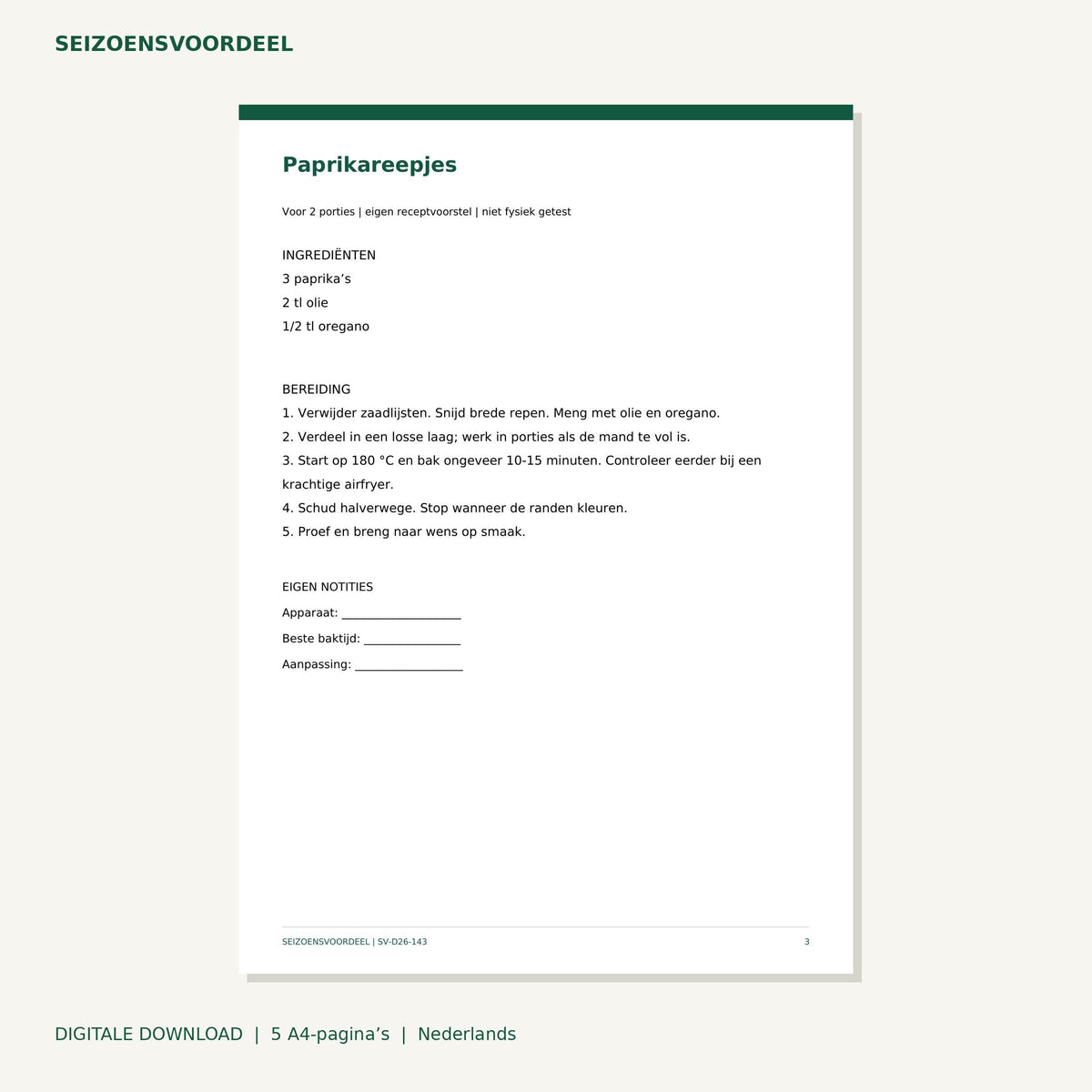 Airfryer recepten - Mediterrane groenten | Nederlandse A4 PDF | Digitale download