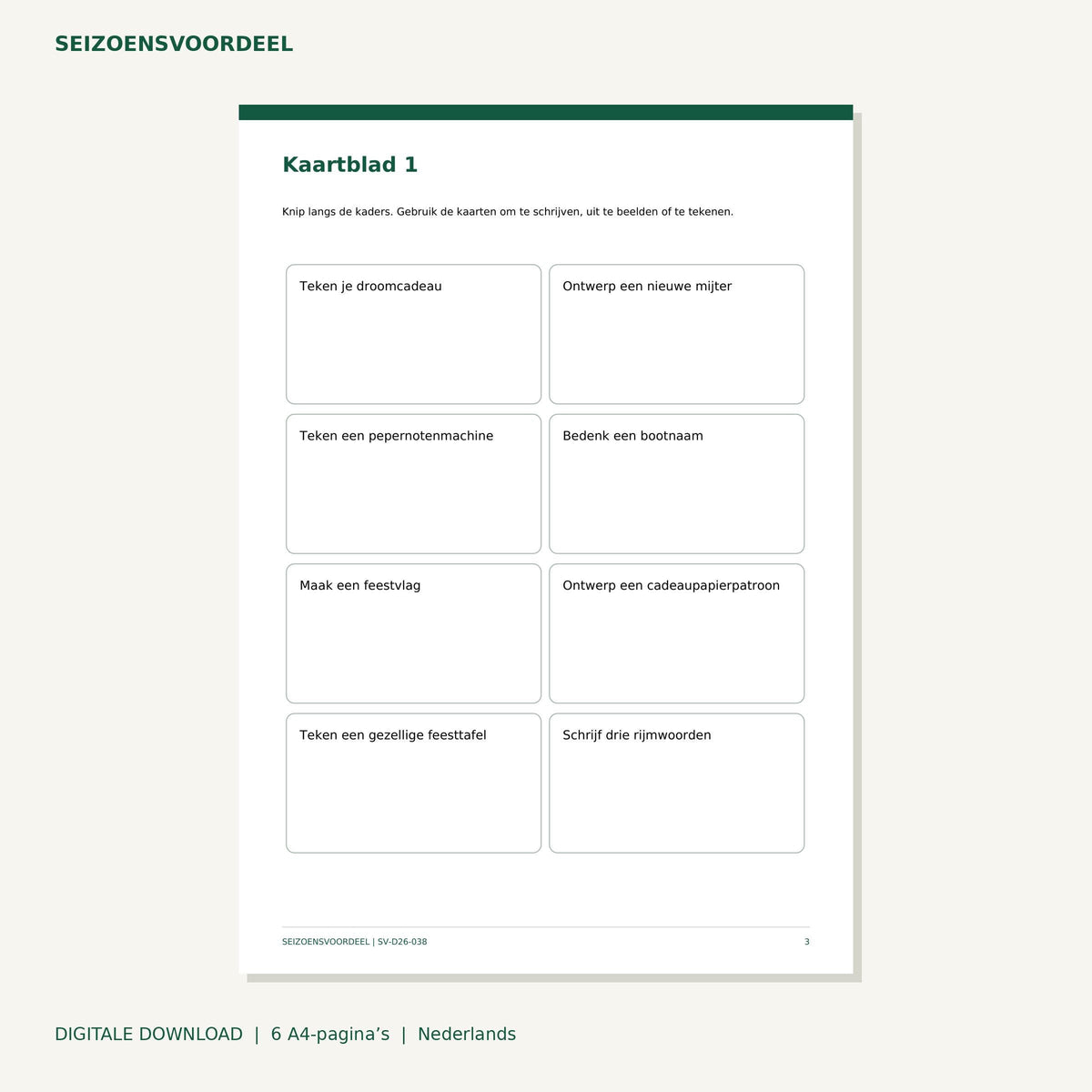 Sinterklaas creatieve opdrachtkaarten | Nederlandse A4 PDF | Digitale download
