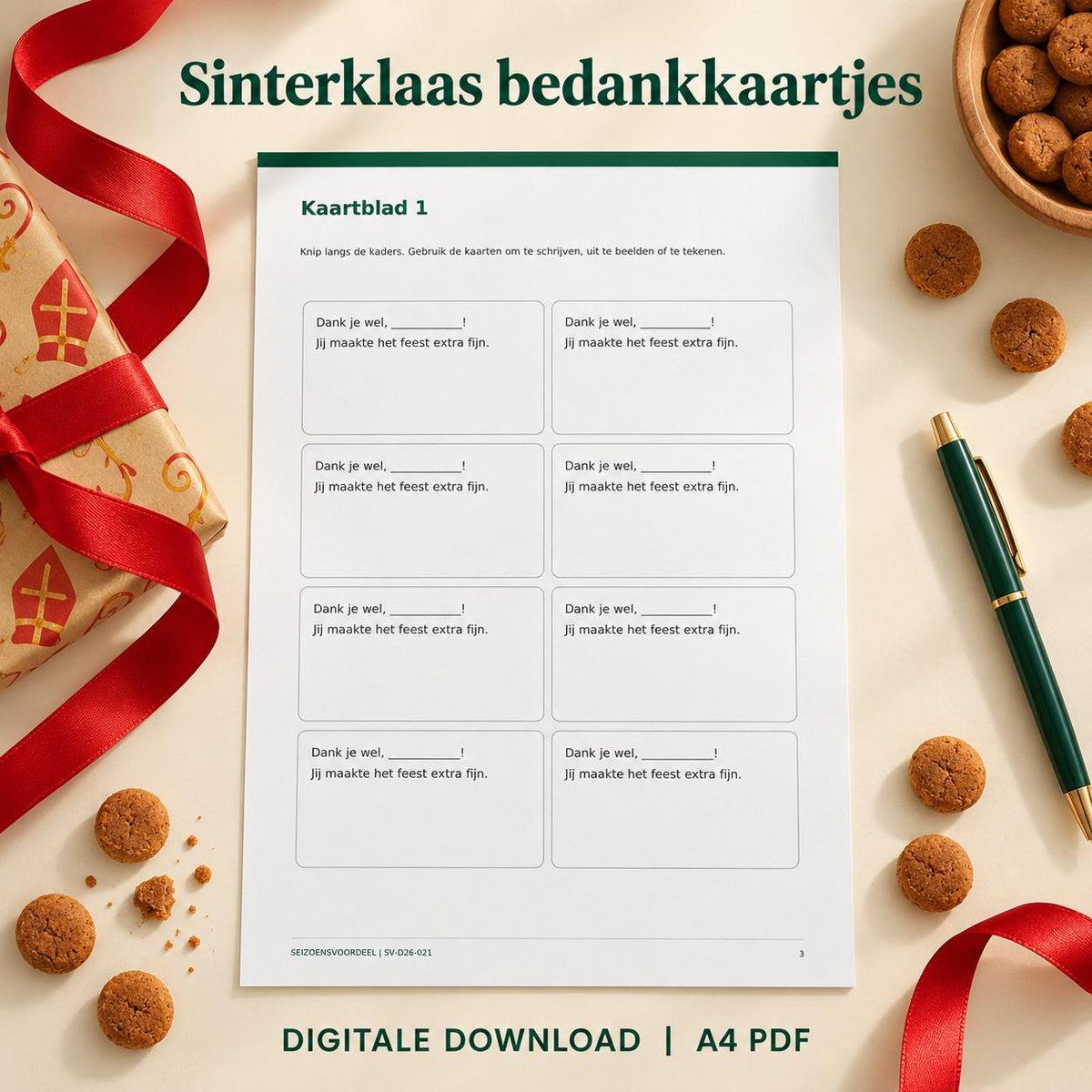 Sinterklaas bedankkaartjes | Nederlandse A4 PDF | Digitale download