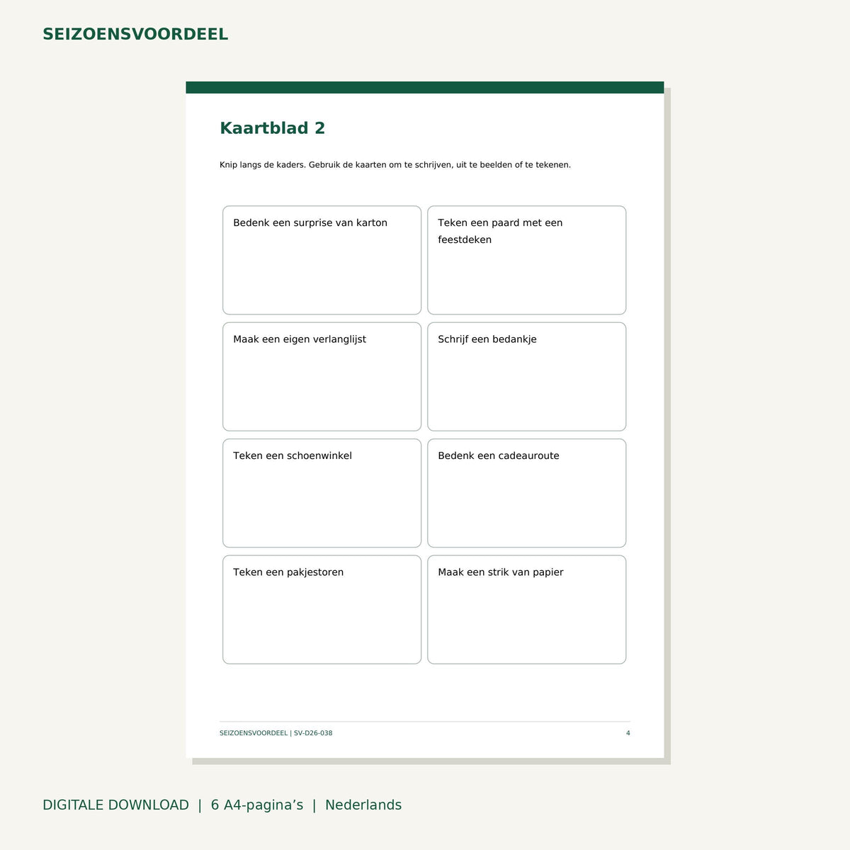 Sinterklaas creatieve opdrachtkaarten | Nederlandse A4 PDF | Digitale download