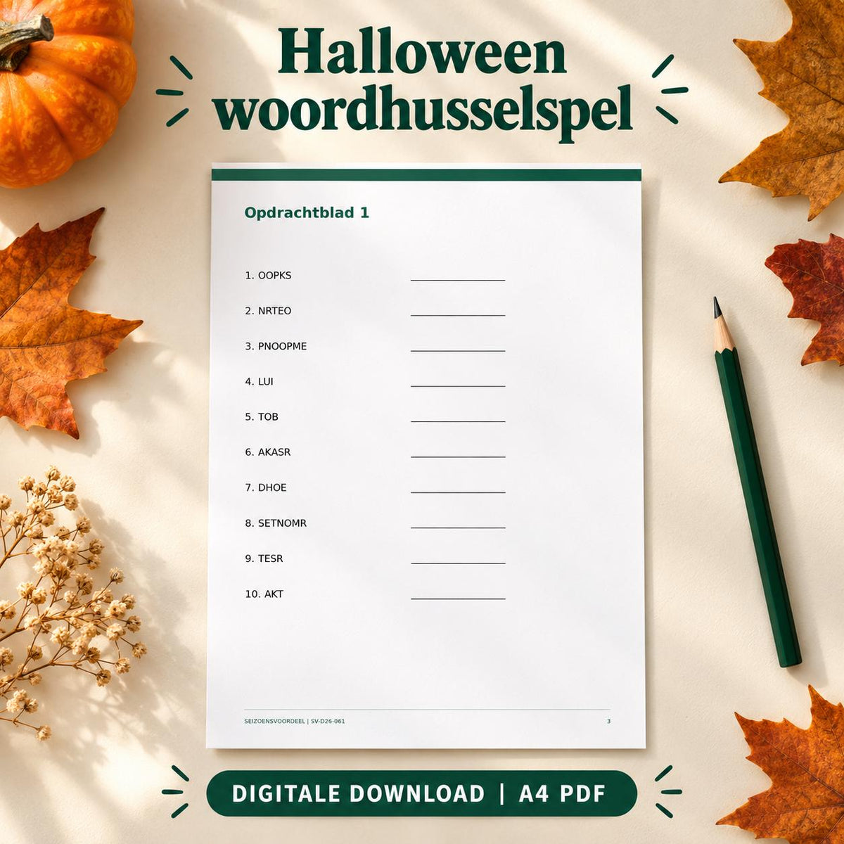 Halloween woordhusselspel | Nederlandse A4 PDF | Digitale download