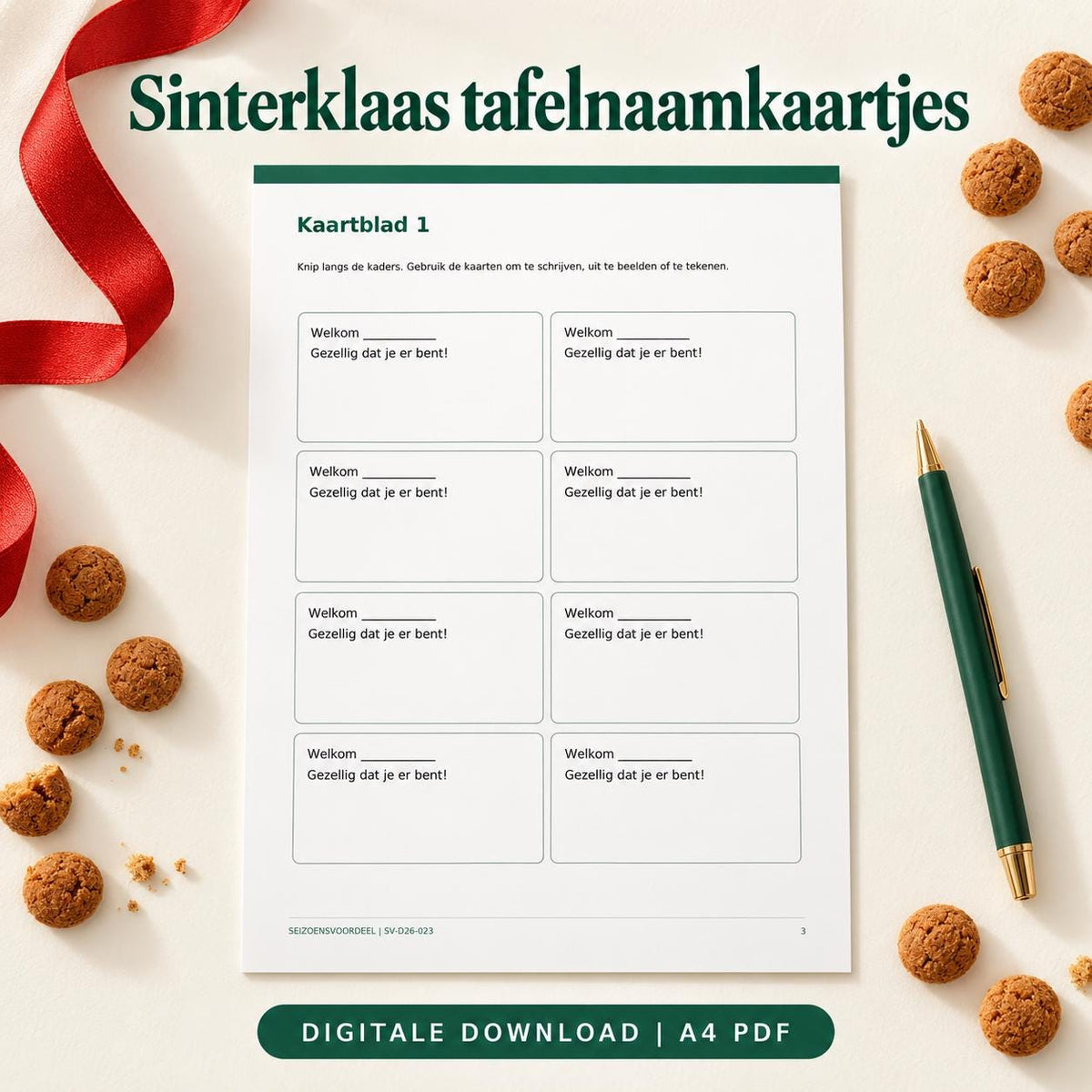 Sinterklaas tafelnaamkaartjes | Nederlandse A4 PDF | Digitale download