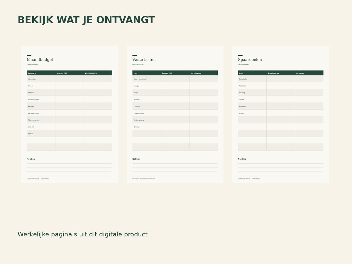 Inhoud Gezinsbudget — printbare planner