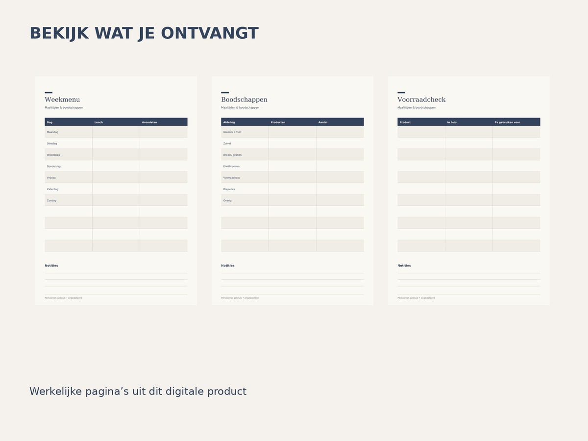 Maaltijden & boodschappen — printbare planner inhoud