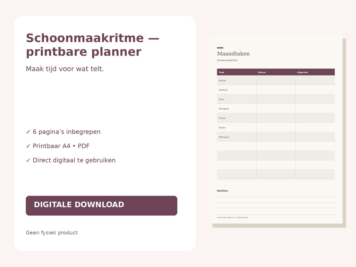 Schoonmaakritme — printbare planner hoofdfoto