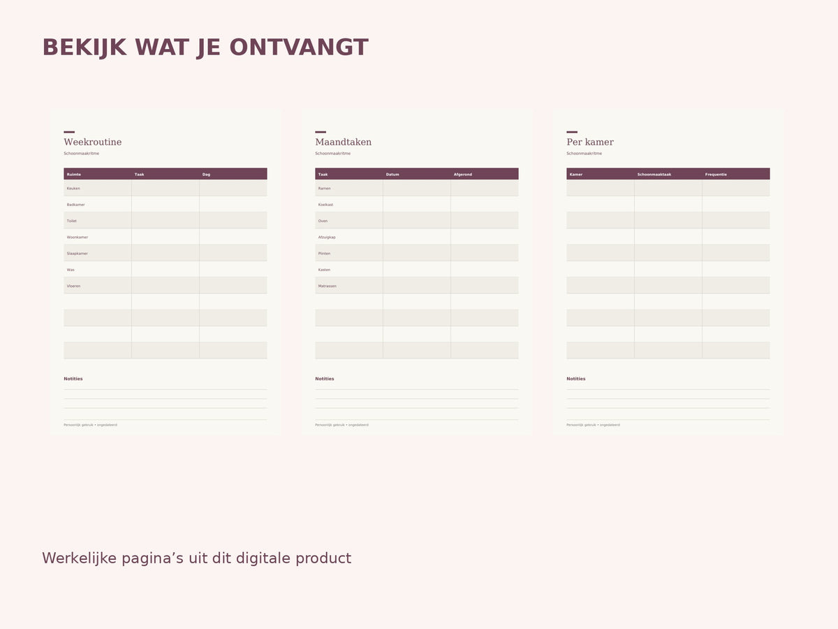 Schoonmaakritme — printbare planner inhoud