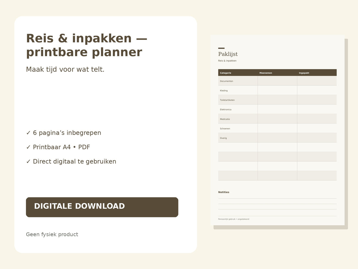 Reis & inpakken — printbare planner hoofdfoto