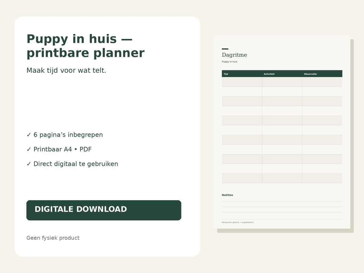 Puppy in huis — printbare planner hoofdfoto
