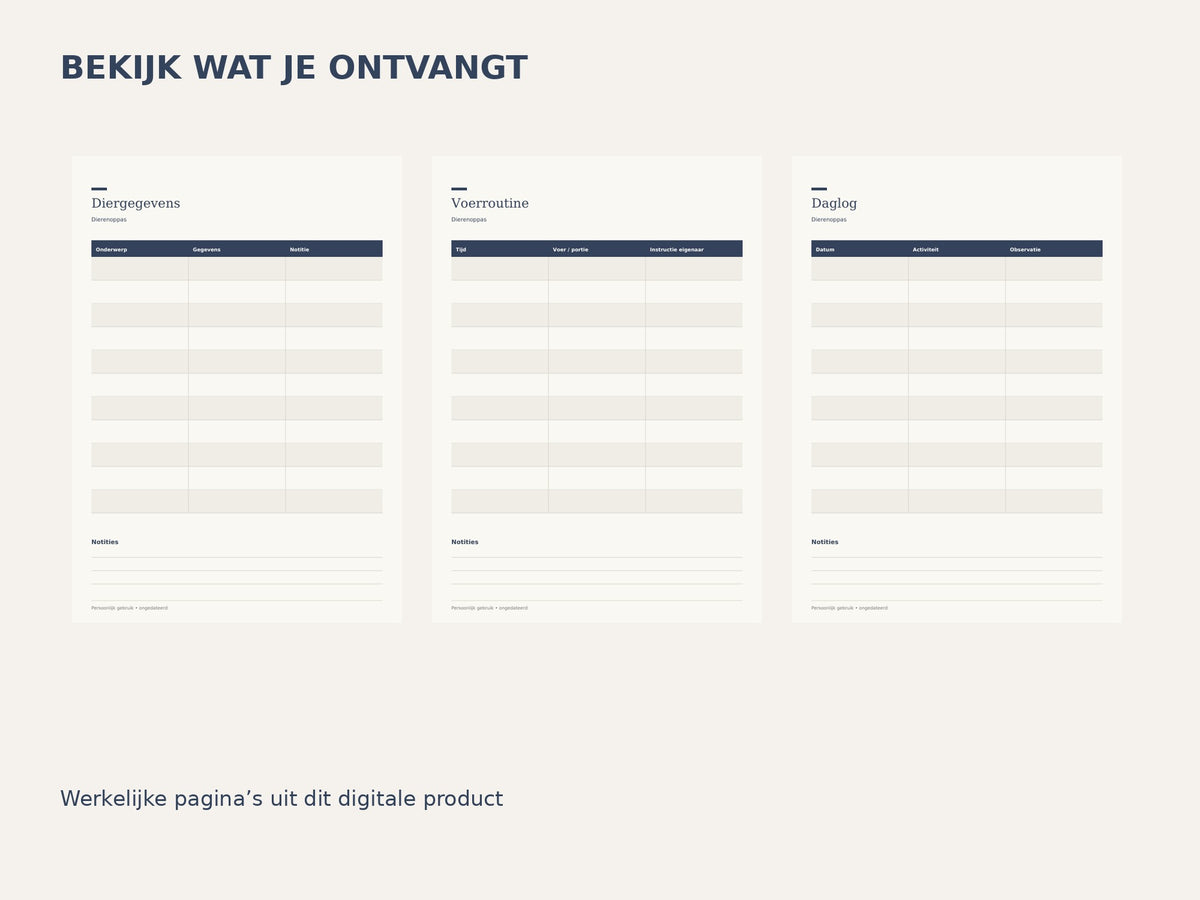 Dierenoppas — printbare planner inhoud