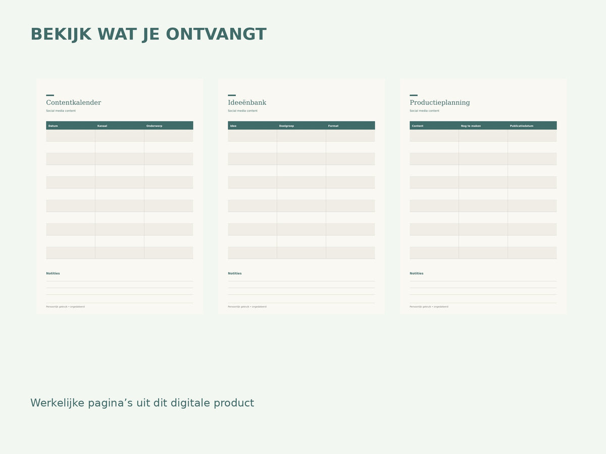 Social media content — printbare planner inhoud