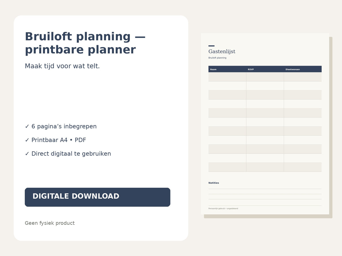 Bruiloft planning — printbare planner hoofdfoto