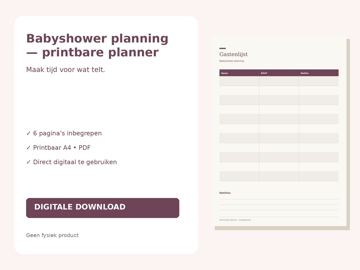 Babyshower planning — printbare planner hoofdfoto