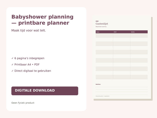 Babyshower planning — printbare planner hoofdfoto