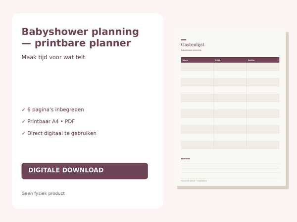 Babyshower planning — printbare planner hoofdfoto