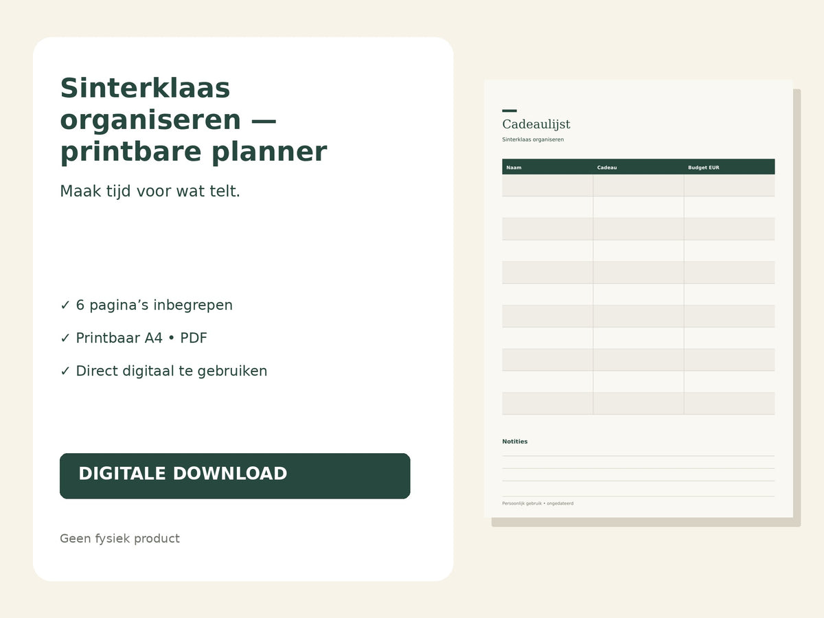 Sinterklaas organiseren — printbare planner hoofdfoto