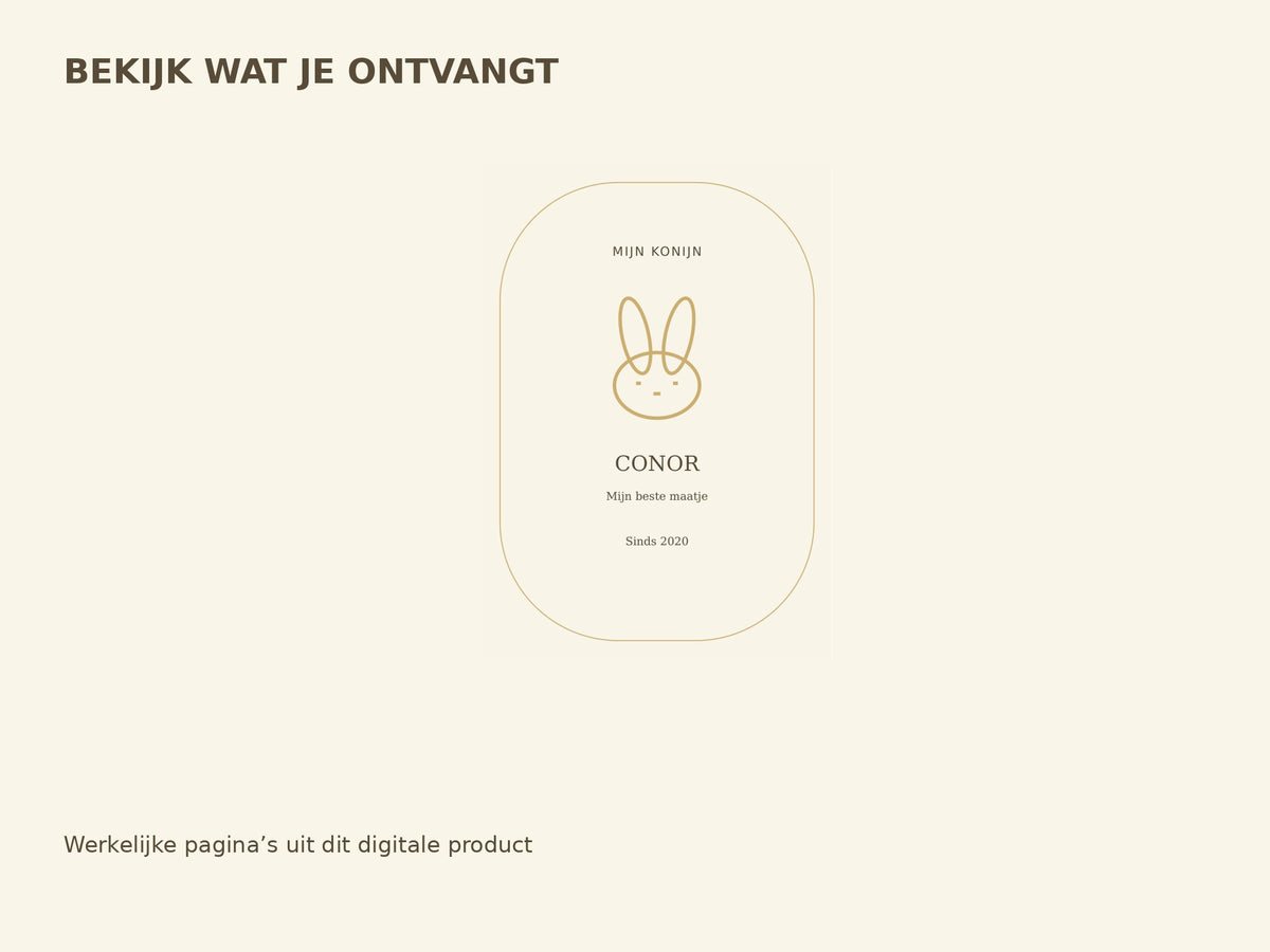 Konijn — zand — dierennaamprint inhoud