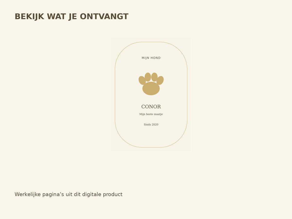 Hond — warme tinten — dierennaamprint inhoud
