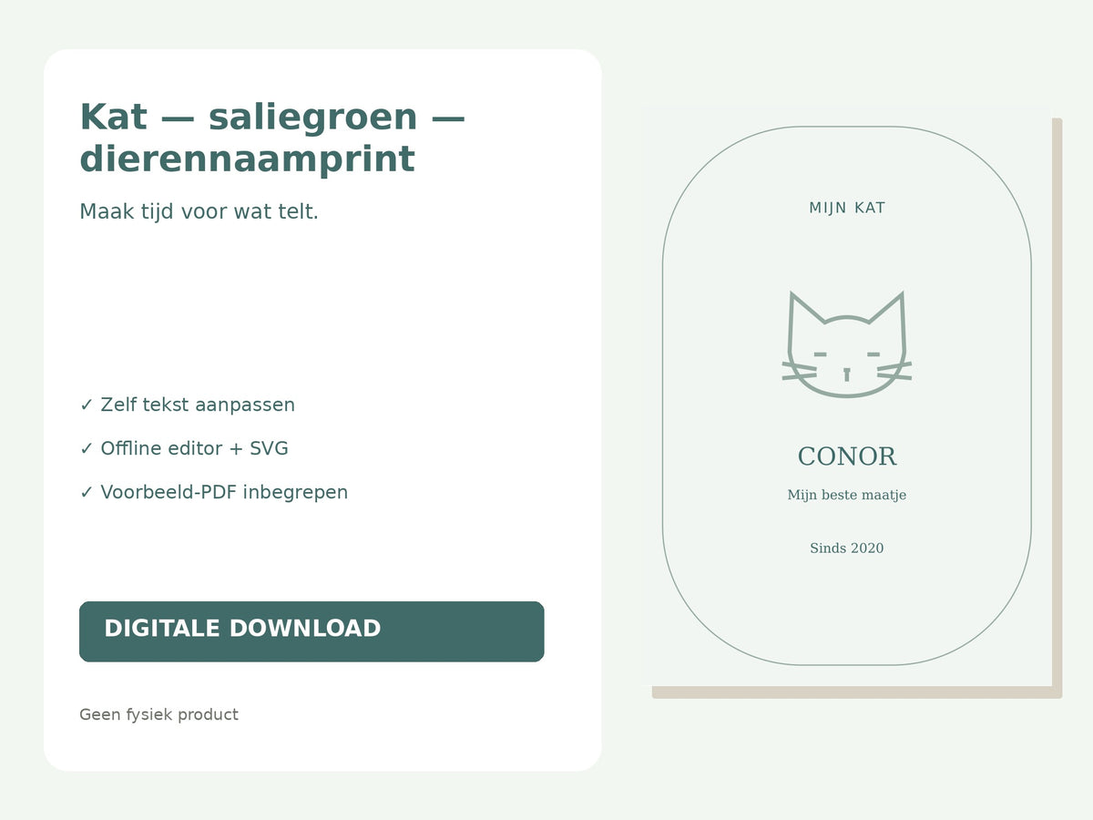 Kat — saliegroen — dierennaamprint hoofdfoto
