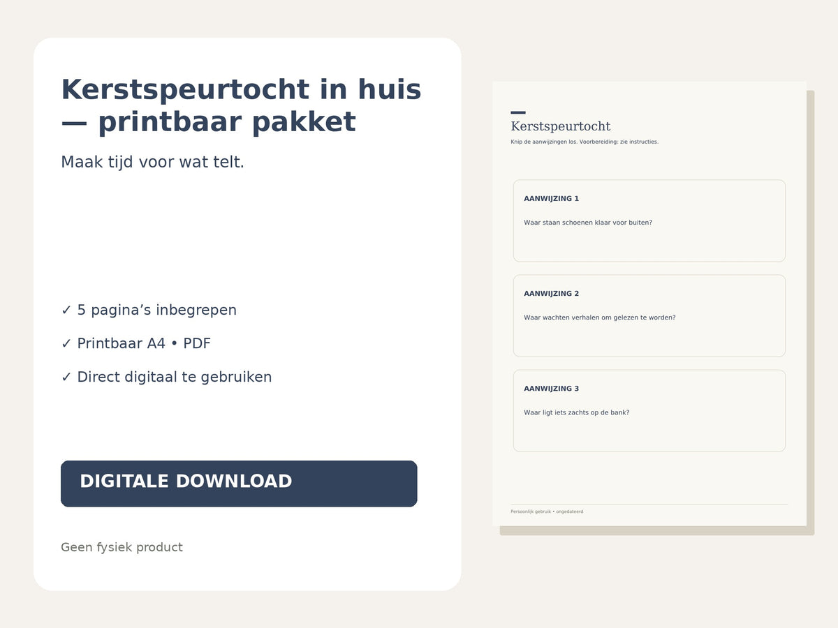 Kerstspeurtocht in huis — printbaar pakket hoofdfoto