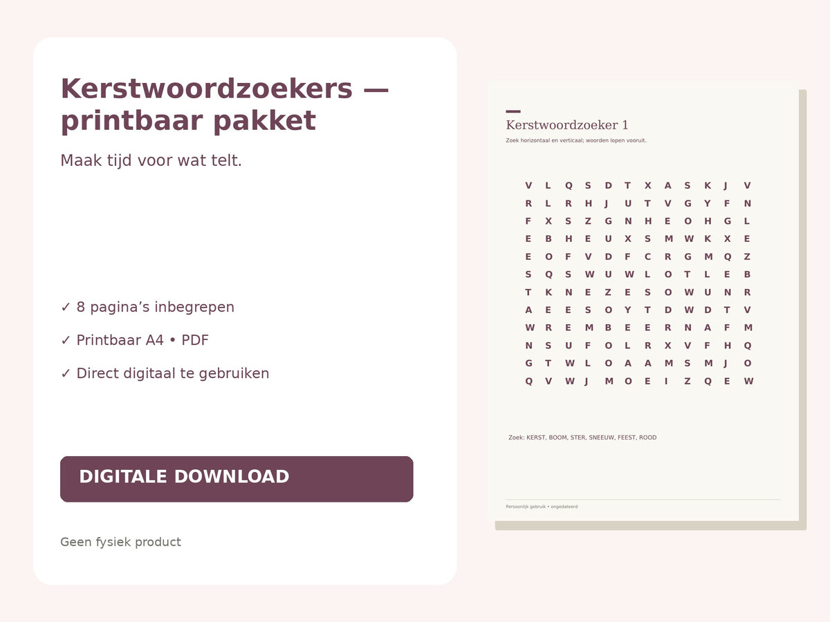 Kerstwoordzoekers — printbaar pakket hoofdfoto