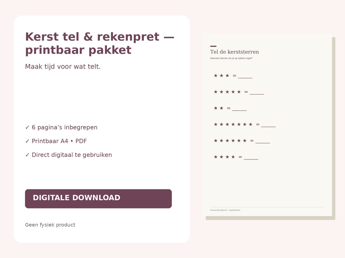 Kerst tel & rekenpret — printbaar pakket hoofdfoto