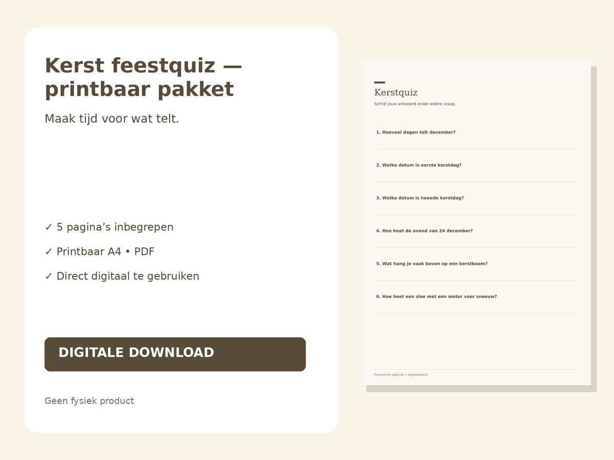 Kerst feestquiz — printbaar pakket hoofdfoto
