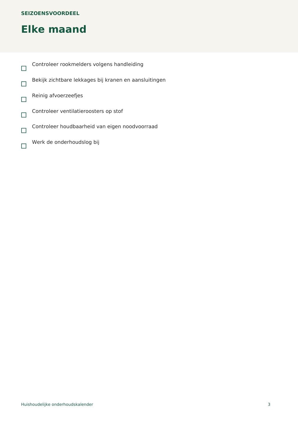 Huishoudelijke onderhoudskalender – printbare A4 PDF in het Nederlands – digitale download
