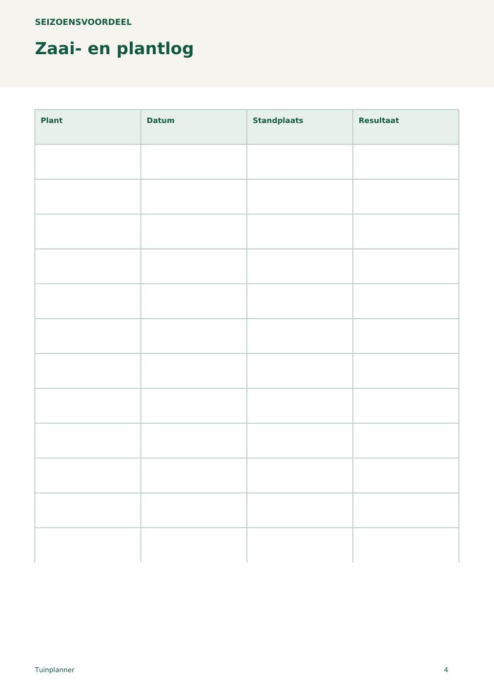 Tuinplanner – printbare A4 PDF in het Nederlands – digitale download