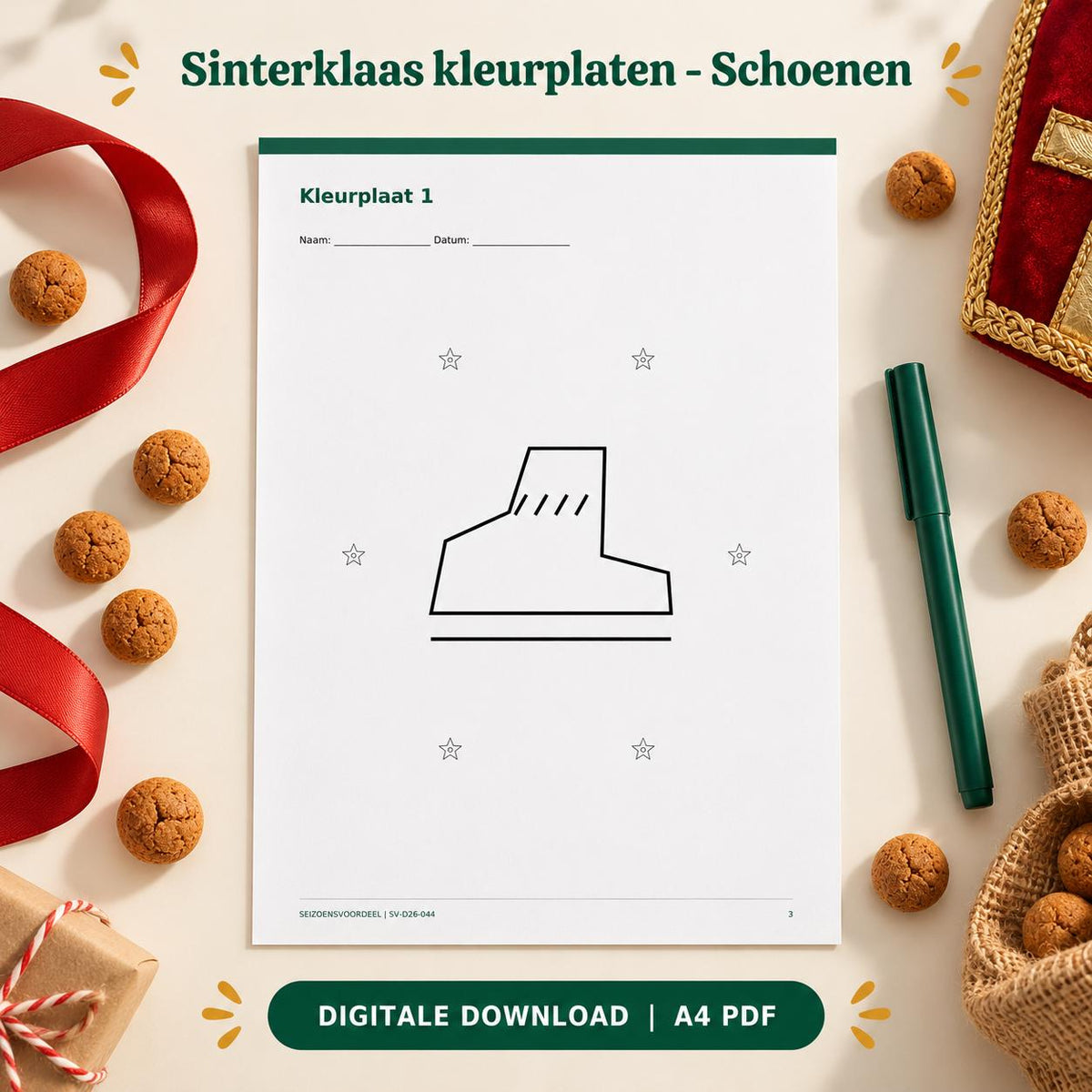 Sinterklaas kleurplaten - Schoenen | Nederlandse A4 PDF | Digitale download