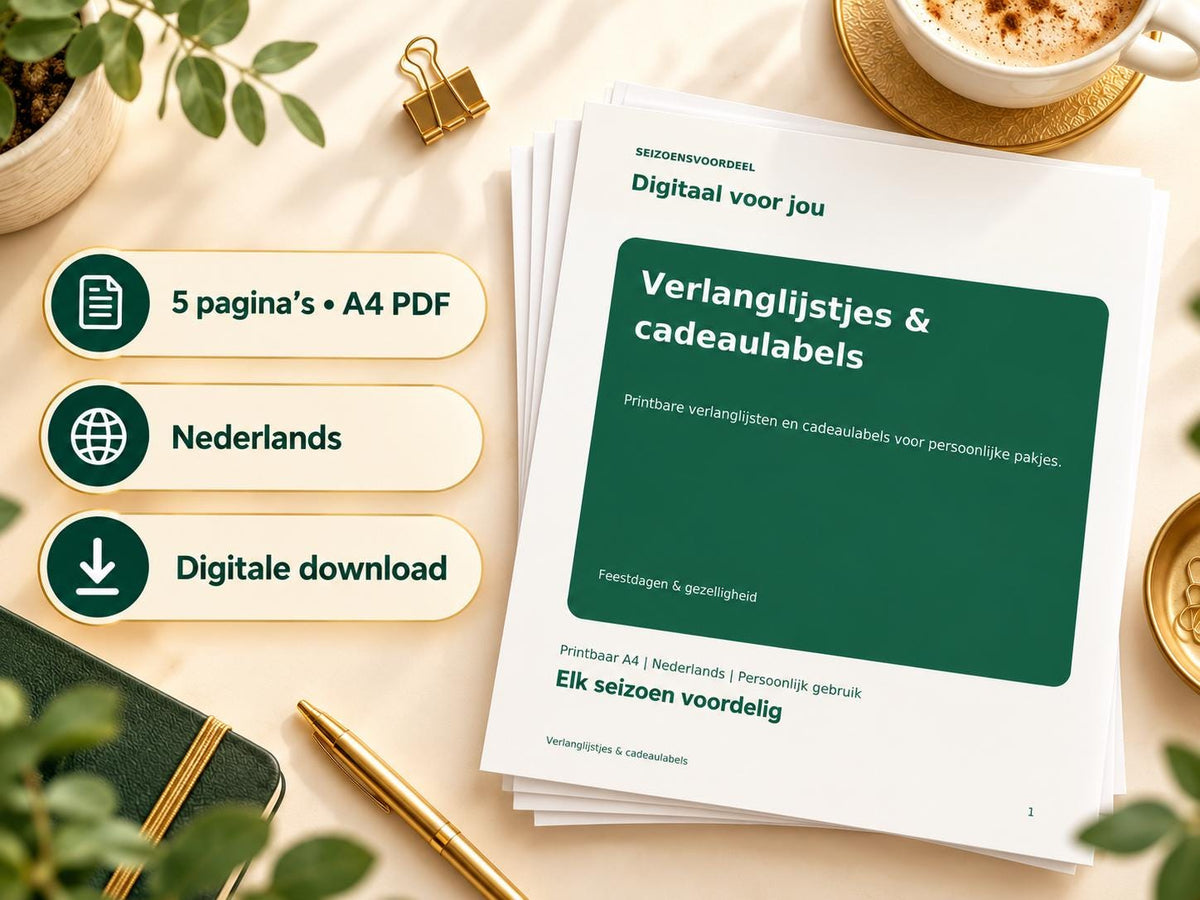 Verlanglijstjes & cadeaulabels – printbare A4 PDF in het Nederlands – digitale download