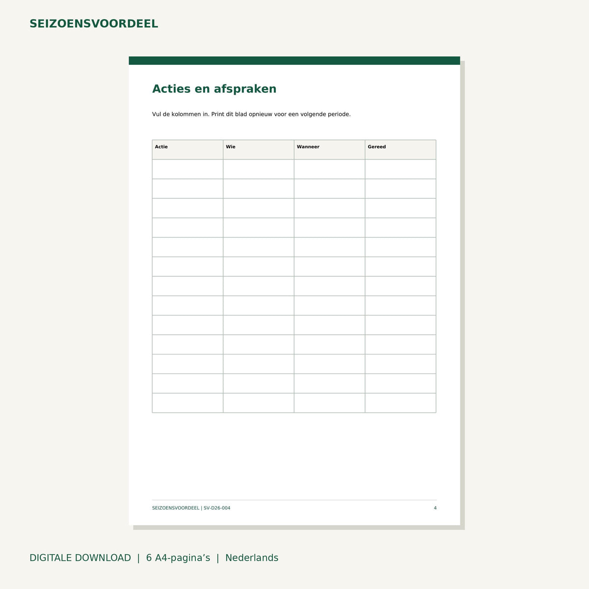 Lootjesavond organiser | Nederlandse A4 PDF | Digitale download