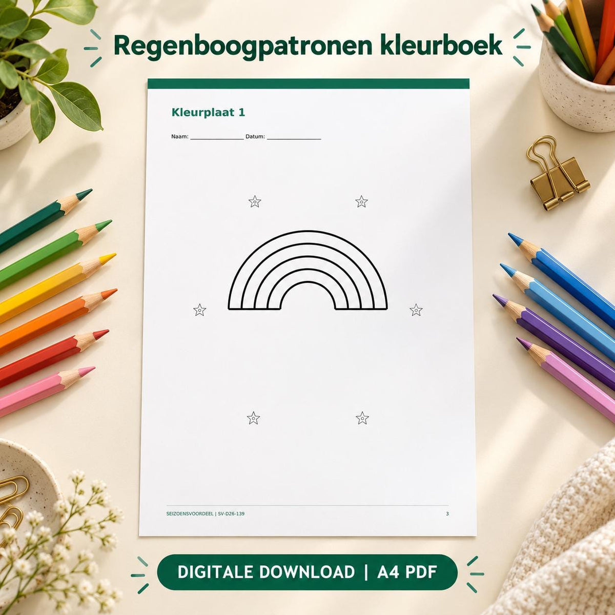 Regenboogpatronen kleurboek | Nederlandse A4 PDF | Digitale download
