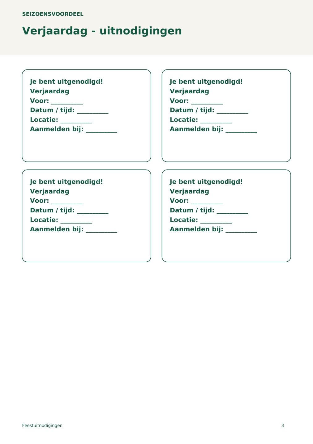 Feestuitnodigingen – printbare A4 PDF in het Nederlands – digitale download