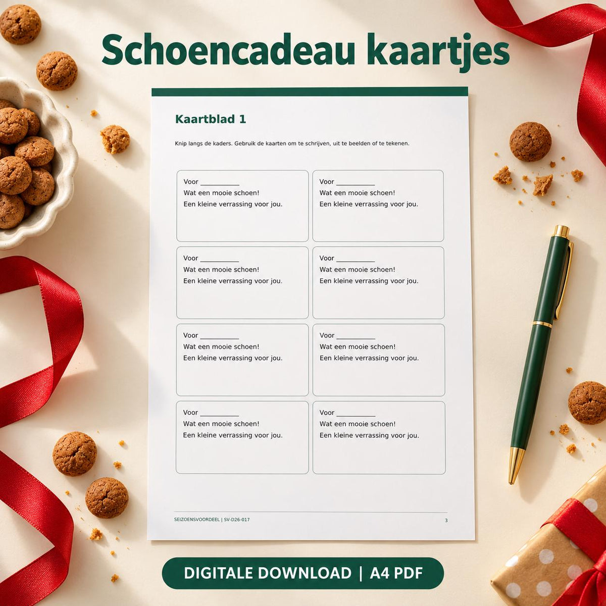 Schoencadeau kaartjes | Nederlandse A4 PDF | Digitale download