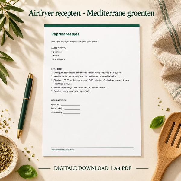 Airfryer recepten - Mediterrane groenten | Nederlandse A4 PDF | Digitale download