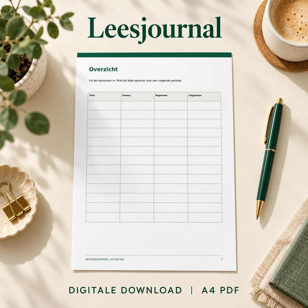 Leesjournal | Nederlandse A4 PDF | Digitale download