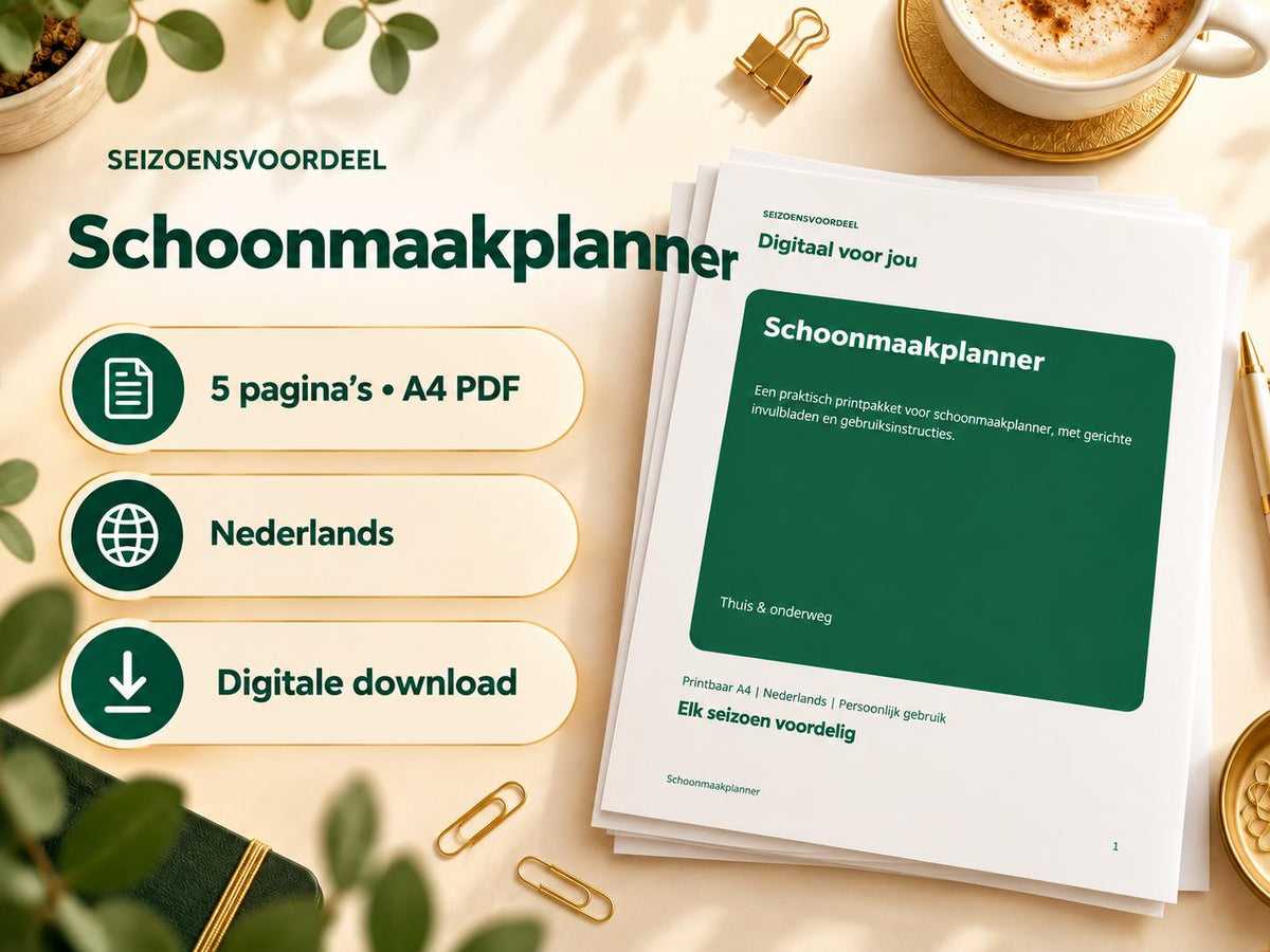 Schoonmaakplanner – printbare A4 PDF in het Nederlands – digitale download