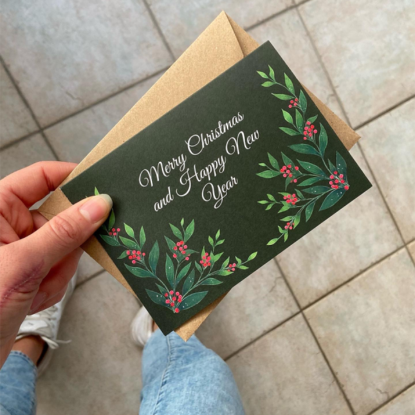 Art by Andu Wenskaart Christmas Green