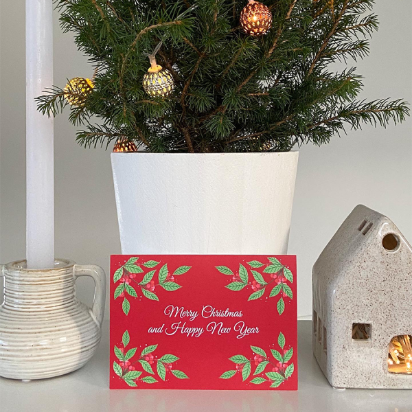 Art by Andu Wenskaart Christmas Red