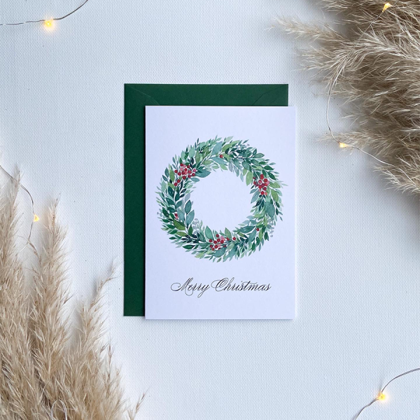 Art by Andu Wenskaart Christmas Wreath